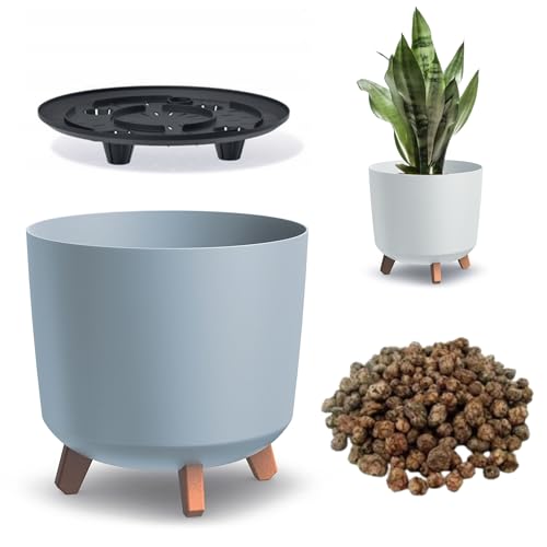DIKEL Gracia Runder Blumentopf ⌀ 30 cm x 28,5 cm | Pflanzkübel mit 4 Steckfüßen in Holzoptik | Übertöpfe für drinnen und draußen | Pflanzentopf stilvolle Dekoration für Haus und Garten | Grau von DIKEL