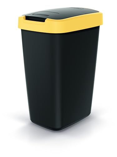 Mülleimer Küche 12L aus Kunststoff | Abfalleimer mit Deckel und Doppelfunktion | Küchenabfalleimer mit die Klappe lässt sich auf zwei Arten öffnen | Recycling & Mülltrennung leicht gemacht - Gelb von DIKEL