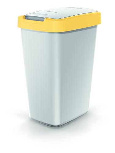 Mülleimer Küche 25L aus Kunststoff | Abfalleimer mit Deckel und Doppelfunktion | Küchenabfalleimer mit die Klappe lässt sich auf zwei Arten öffnen | Recycling & Mülltrennung leicht gemacht - Gelb von DIKEL