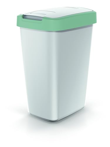 Mülleimer Küche 25L aus Kunststoff | Abfalleimer mit Deckel und Doppelfunktion | Küchenabfalleimer mit die Klappe lässt sich auf zwei Arten öffnen | Recycling & Mülltrennung leicht gemacht - Grün von DIKEL