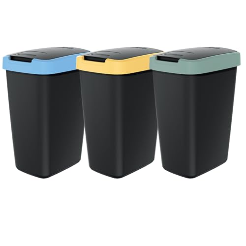 Mülleimer Küche 3 X 25L aus Kunststoff | Abfalleimer mit Deckel und Doppelfunktion | Küchenabfalleimer mit die Klappe lässt sich auf zwei Arten öffnen | Recycling & Mülltrennung leicht gemacht von DIKEL
