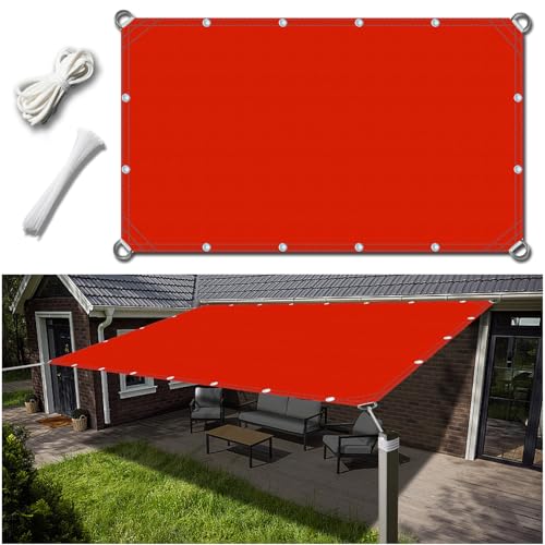 Balkonbespannung UV-Block Sunprotect Wasserdichtes Windschutz Sonnenschutznetz Polyester für Patio Pergola Pool(0.6x4.4m, rot) von DIKENI