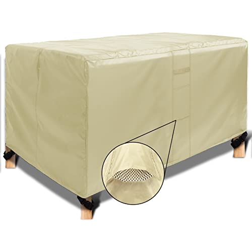 DIKENI Abdeckung Gartenmöbel Winterfest 210x140x80cm, Abdeckplane Schutzhülle für Gartentische wasserdichte Sitzgruppe Abdeckhaube für Tische und Stühle, Beige von DIKENI