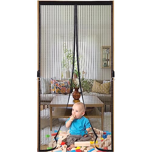 DIKENI Magnet Fliegenvorhang Ideal 95x210cm, Insektenschutz Fliegengitter Tür Kinder und Pet Freundlich Fliegennetz Magnetisch Atmungsaktiv für Wohnzimmer - Schwarz von DIKENI