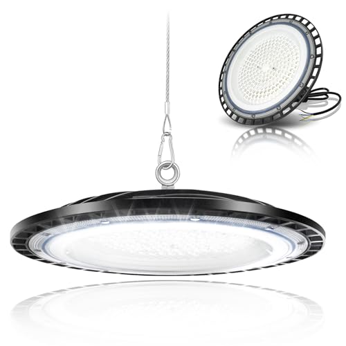 100W UFO Werkstattlampe LED, 10000LM Hallenleuchte 6500K Superhelle Lampe IP65 Wasserdicht Werkstattleuchte Hallenstrahler Kommerzielles Hallenlicht für Lager, Garage, 5 Jahre Garantie von DIKHEE