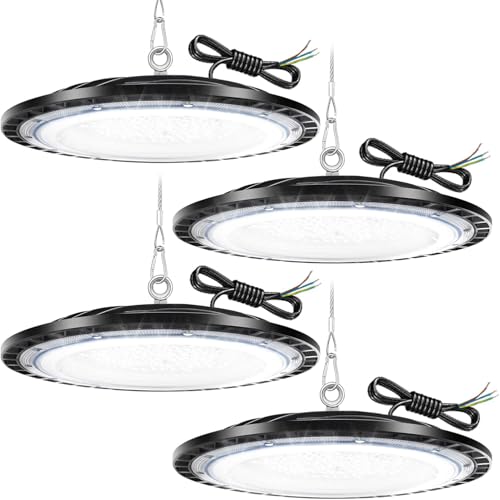 4 Pack LED Hallenleuchte 100W, 10000LM UFO Werkstattlampe LED 6500K Superhelle UFO LED Lampe IP65 Wasserdichte Industrielampe Werkstattlampe Gewerbliche Buchtbeleuchtung für Lager, Garage von DIKHEE