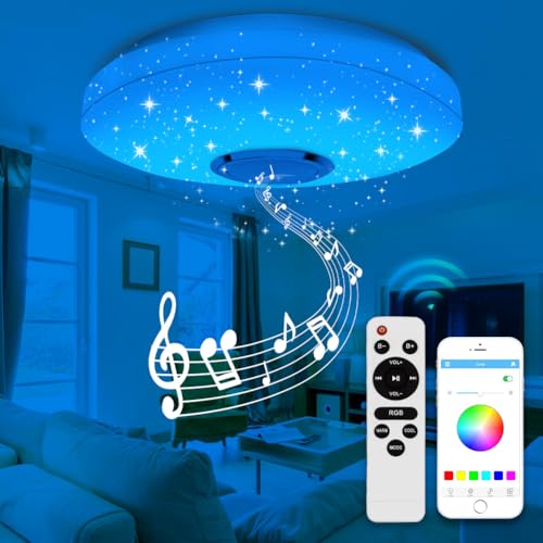 DIKHEE 36W LED Deckenleuchte, RGB LED Deckenlampe Dimmbar mit Bluetooth Lautsprecher Fernbedienung und APP-Steuerung Musik für Schlafzimmer Kinderzimmer Wohnzimmer von DIKHEE