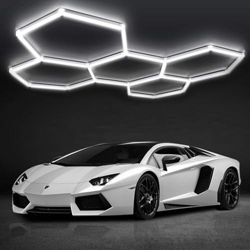 DIKHEE Garagenlampe LED 5-Hex 192W 6500K Verformbare LED Hexagon Werkstatt Deckenleuchte Dly Sechseck Garage LED Licht für Garage, Werkstatt, Lager, keller, Fitnessstudio von DIKHEE