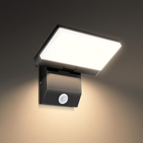 DIKHEE LED Wandleuchte Aussen 36W 3000K Außenwandleuchte Außenlampe mit Bewegungsmelder, IP65 Modern Außenwandleuchte mit Schwenkbar LED Panel für Terrasse Eingang Garten von DIKHEE