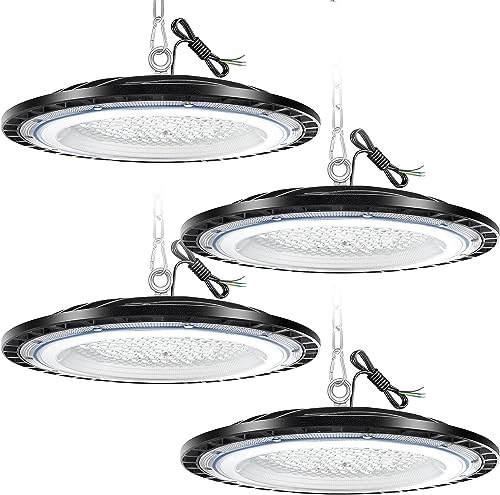 LED Werkstatt Deckenleuchte 150W 6500K Werkstattleuchte LED UFO Industrielampe 15000 lm Hallenstrahler Hallenleuchte Industrial IP65 Hallenbeleuchtung Werkstattbeleuchtung für Lager, Garage(4 Pack) von DIKHEE
