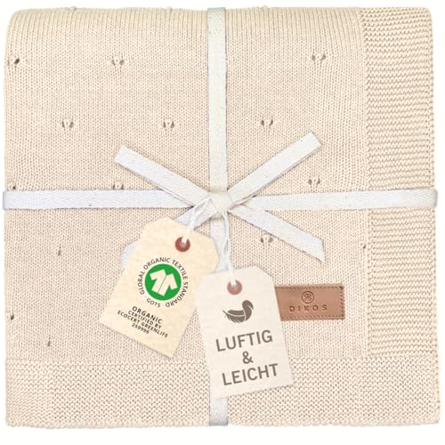 DIKOS® Babydecke Ajour Strick naturbeige – luftig-leichte Neugeborenen Decke aus weicher Bio-Baumwolle (GOTS/Oeko-TEX 100) – Ideal als Kuscheldecke und Baby Erstausstattung - Geschenk zur Geburt DIKOS® Babydecke Ajour Strick naturbeige – luftig-leichte Neugeborenen Decke aus weicher Bio-Baumwolle (GOTS/Oeko-TEX 100) – Ideal als Kuscheldecke und Baby Erstausstattung - Geschenk zur Geburt von DIKOS