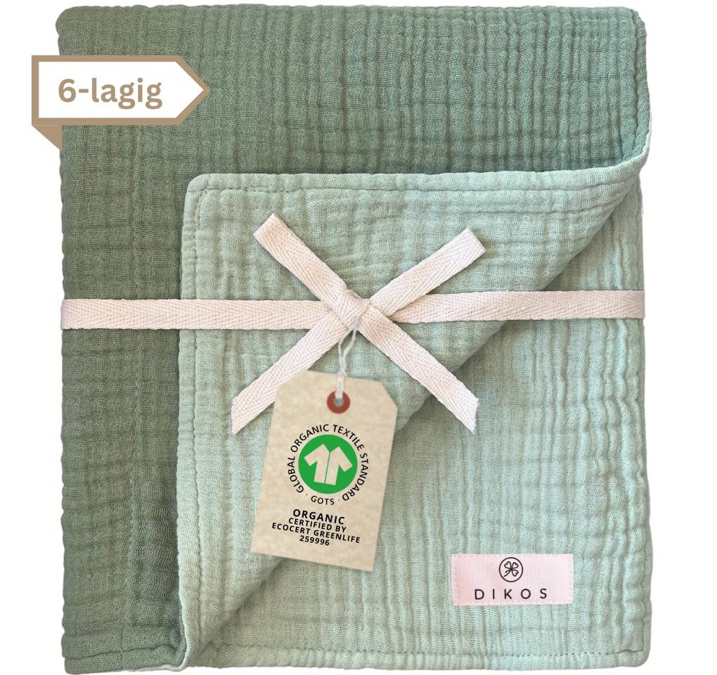 Babydecke Musselin Babydecke 6-lagig gekreppt, 100% GOTs Bio-Baumwolle, DIKOS, PREMIUM Qualität, 70x100 cm, atmungsaktiv, nachhaltig, kuschelweich von DIKOS