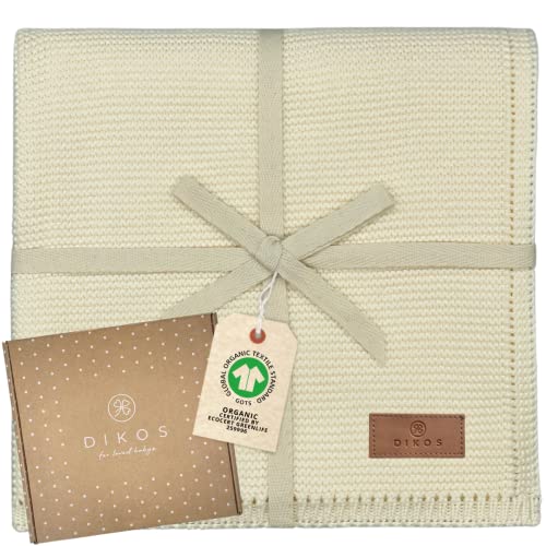 DIKOS® Babydecke Creme aus *100%* GOTS Bio Baumwolle | 4 Jahreszeiten Neugeborenen Baby Decke | weiche Strickdecke Kuscheldecke Baby Mädchen Junge | Erstausstattung Baby Geschenk zur Geburt/Taufe von DIKOS