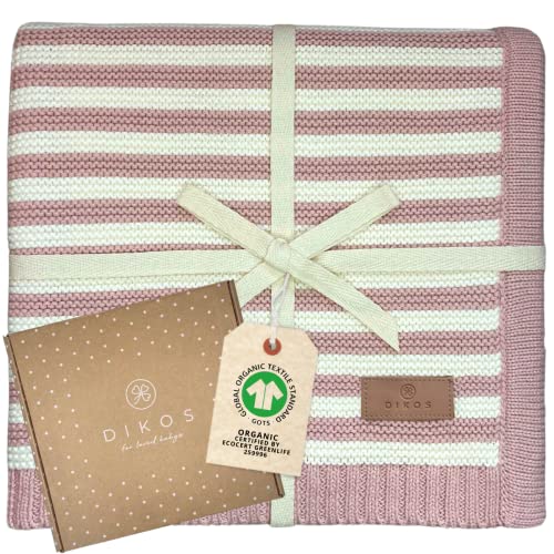 DIKOS® Babydecke *100%* Bio Baumwolle Altrosa/Creme | Herbst/Winter Neugeborenen Decke Baby Mädchen | Erstlingsdecke Kuscheldecke Kinderwagen Strickdecke | Geschenk zur Geburt | Baby Erstausstattung von DIKOS