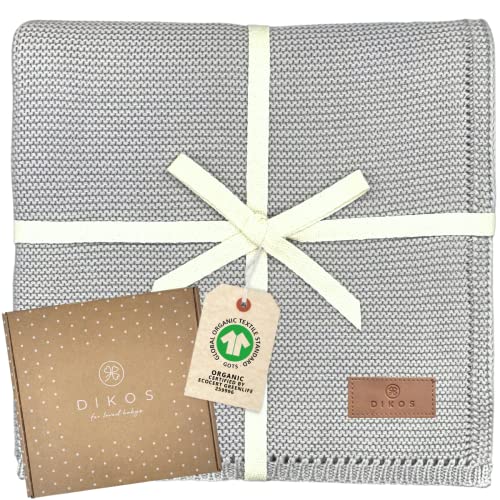 DIKOS® Babydecke grau aus *100%* GOTS BIO Baumwolle | weiche 4 Jahreszeiten Decke Strickdecke für Baby Mädchen/Junge | Kuscheldecke Schmusedecke | Baby Erstausstattung Neugeborenen Geschenk zur Geburt von DIKOS