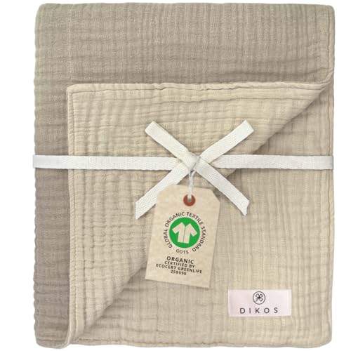 DIKOS® Premium 100% Bio-Baumwolle Musselin Babydecke hellgrau 6-lagig gekreppt | 80x100cm | Baby Erstausstattung Neugeborenen Decke | Kuscheldecke Musselindecke Junge Mädchen | Geschenk zur Geburt von DIKOS