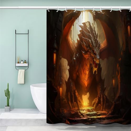 DILANI Anti Schimmel Duschvorhang 200x200 Drachen Polyester Stoff Badvorhang mit 12 Duschvorhang Ringe Shower Curtains Erwachsene Duschvorhang Tier Wasserdicht Waschbar Shower Curtain von DILANI