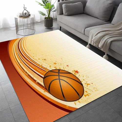 DILANI Basketball Kurzflor Teppich Matten rutschfeste FußMatte Kinderteppich Modern 3D Sport Kinder Spielteppiche FüR Schlafzimmer Flur Wohnzimmer Boden Teppich 140x200 cm von DILANI