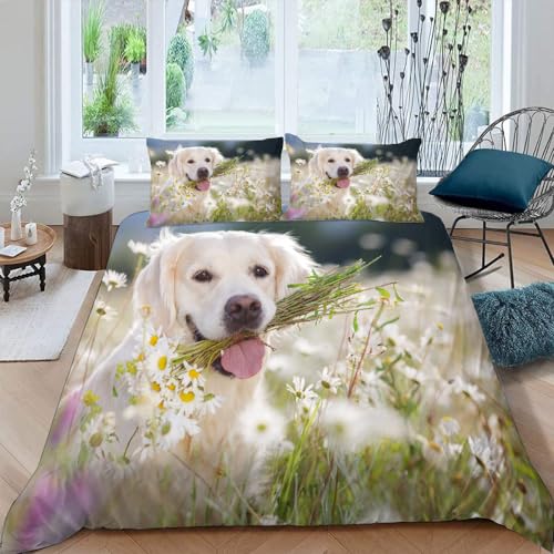 DILANI Bettwäsche 135x200 Labrador Bettwäsche-Sets 3 Teilig 3D Hund Tier Bettbezug Weich Mikrofaser Bettbezüge mit Reißverschluss und Kissenbezug 80x80cm für Erwachsene Kinder von DILANI