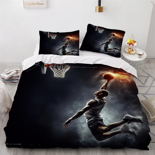 DILANI Bettwäsche 155x220 Basketball Bettwäsche-Set 3 Teilig 3D Druck Sport Bettbezug Weich Mikrofaser Bettbezüge mit Reißverschluss und Kissenbezug 80x80cm für Erwachsene Kinder von DILANI