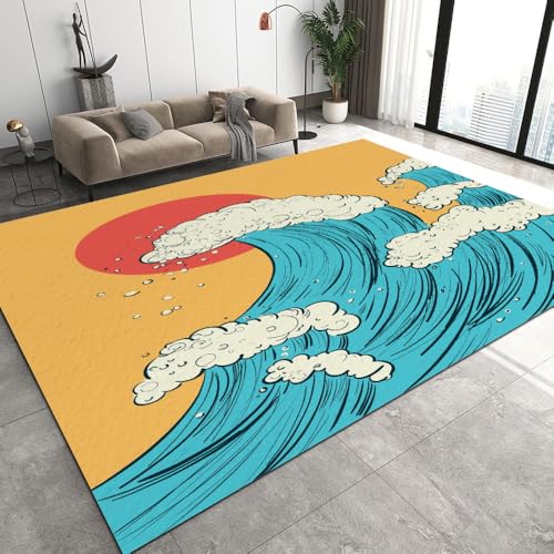 DILANI Die Welle Vor Kanagawa Kurzflor Teppich Matten rutschfeste FußMatte Kinderteppich Modern 3D Japan Kinder Spielteppiche FüR Schlafzimmer Flur Wohnzimmer Boden Teppich 100x150 cm von DILANI