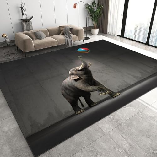 DILANI Elefant Kurzflor Teppich Matten rutschfeste FußMatte Kinderteppich Modern 3D Tier Kinder Spielteppiche FüR Schlafzimmer Flur Wohnzimmer Boden Teppich 160x230 cm von DILANI