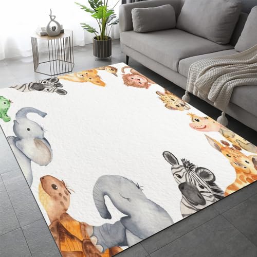 DILANI Elefant Süß Kurzflor Teppich Matten rutschfeste FußMatte Kinderteppich Modern 3D Cartoon-Tiere Kinder Spielteppiche FüR Schlafzimmer Flur Wohnzimmer Boden Teppich 120x160 cm von DILANI