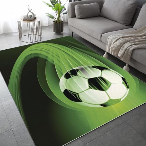 DILANI Fußball Kurzflor Teppich Matten rutschfeste FußMatte Kinderteppich Modern 3D Sport Grün Kinder Spielteppiche FüR Schlafzimmer Flur Wohnzimmer Boden Teppich 120x160 cm von DILANI