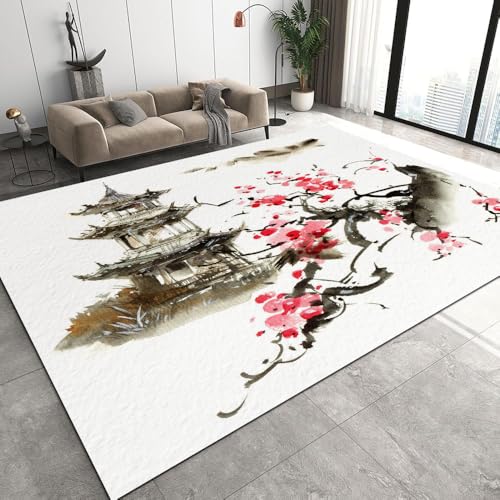 DILANI Japanische Kirschblüten Kurzflor Teppich Matten rutschfeste FußMatte Kinderteppich Modern 3D Landschaft Pagode Kinder Spielteppiche FüR Schlafzimmer Flur Wohnzimmer Boden Teppich 60x90 cm DILANI Japanische Kirschblüten Kurzflor Teppich Matten rutschfeste FußMatte Kinderteppich Modern 3D Landschaft Pagode Kinder Spielteppiche FüR Schlafzimmer Flur Wohnzimmer Boden Teppich 60x90 cm von DILANI