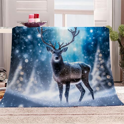 DILANI Kuscheldecken Flauschig REH 3D Drucken Microfaser Flauschig Flanell Decke 100x130 Tiere Schnee Winter Weich Wohndecke Kuscheldecke Schlafdecke Plüschdecke Pelzdecke Couchdecke von DILANI