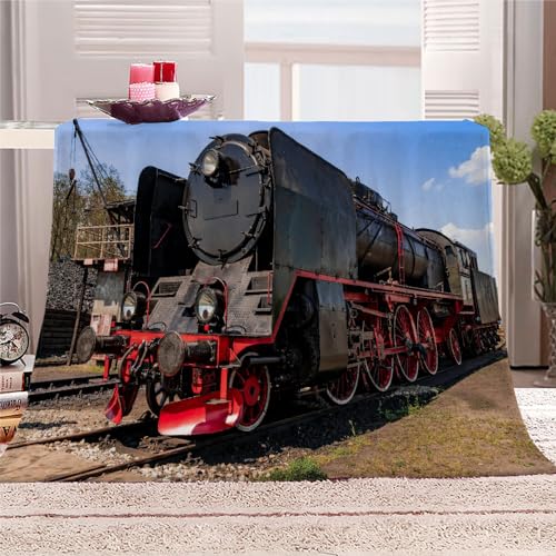 DILANI Kuscheldecken Flauschig Zug Eisenbahn 3D Drucken Microfaser Flauschig Flanell Decke 100x130 Retro-Dampfwagen Winter Weich Wohndecke Kuscheldecke Schlafdecke Plüschdecke Pelzdecke Couchdecke von DILANI