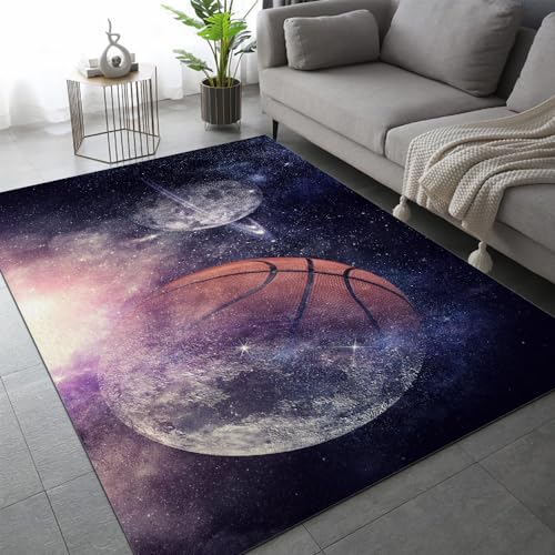 DILANI Teppich Wohnzimmer Schlafzimmer 3D Basketball Erde Teppich Kinderzimmer Kurzflor Teppiche rutschfeste Spielteppiche Kinder Teenager Kurzflor Flanell Teppiche 120x160 cm von DILANI