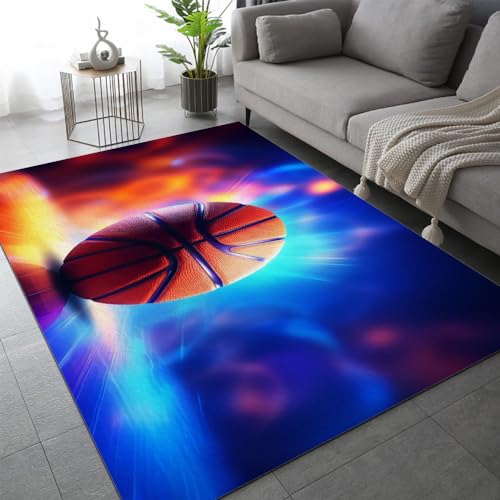 DILANI Teppich Wohnzimmer Schlafzimmer 3D Basketball Teppich Kinderzimmer Kurzflor Teppiche rutschfeste Spielteppiche Sport Kinder Teenager Kurzflor Flanell Teppiche 120x160 cm von DILANI