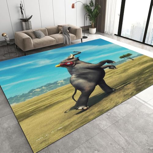 DILANI Teppich Wohnzimmer Schlafzimmer 3D Elefant Teppich Kinderzimmer Kurzflor Teppiche rutschfeste Spielteppiche Afrika Tiere Kinder Teenager Kurzflor Flanell Teppiche 80x120 cm von DILANI