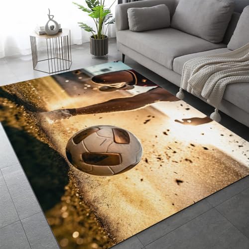 DILANI Teppich Wohnzimmer Schlafzimmer 3D Fußball Teppich Kinderzimmer Kurzflor Teppiche rutschfeste Spielteppiche Sport Kinder Teenager Kurzflor Flanell Teppiche 80x120 cm von DILANI