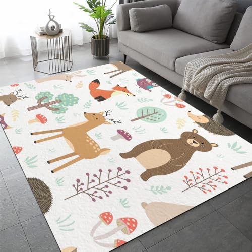 Fuchs Teppich Schlafzimmer rutschfeste FußMatte Kawaii Tiere Kinderteppich Dekoration Carpets Teenager Kurzflor Flanell Teppiche Home Spielteppiche für Wohnzimmer 140x200 cm von DILANI