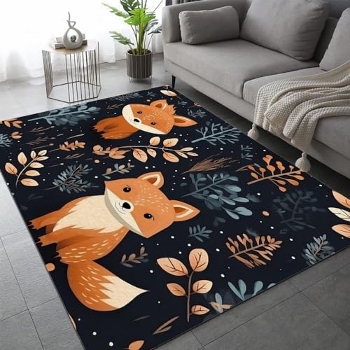 Fuchs Teppich Schlafzimmer rutschfeste FußMatte Waldtiere Kinderteppich Dekoration Carpets Teenager Kurzflor Flanell Teppiche Home Spielteppiche für Wohnzimmer 80x120 cm von DILANI