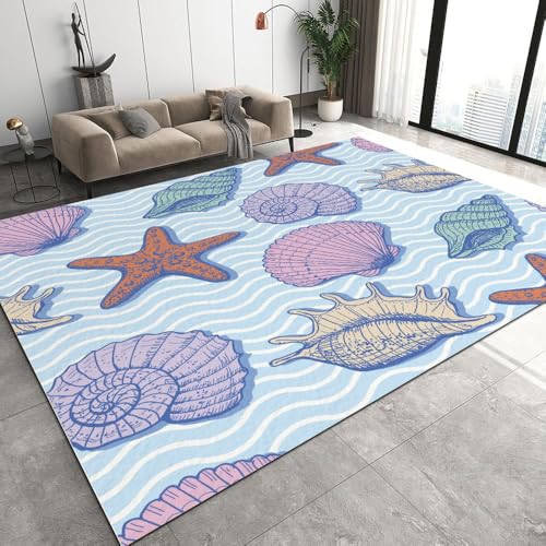Muscheln Seesterne Teppich Schlafzimmer rutschfeste FußMatte Japan Kinderteppich Dekoration Carpets Teenager Kurzflor Flanell Teppiche Home Spielteppiche für Wohnzimmer 180x240 cm von DILANI