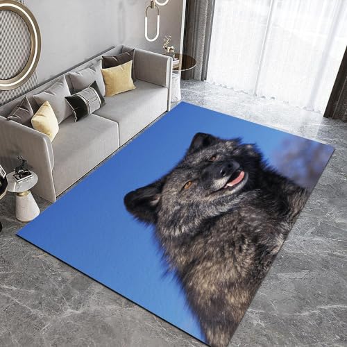Wolf Teppich Schlafzimmer rutschfeste FußMatte Tier Kinderteppich Dekoration Carpets Teenager Kurzflor Flanell Teppiche Home Spielteppiche für Wohnzimmer 120x160 cm von DILANI