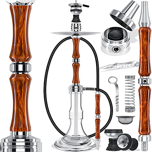 DILAW® Eclipse Shisha Set Edelstahl - Acryl Hookah 79cm Wasserpfeife Ausblassystem Kaminkopf Komplettset Molassefänger Silikonschlauch Alu Glas-Mundstück Kaminaufsatz Brass Coffee von DILAW
