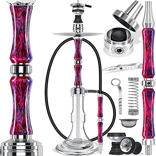 DILAW® Eclipse Shisha Set Edelstahl - Acryl Hookah 79cm Wasserpfeife Ausblassystem Kaminkopf Komplettset Molassefänger Silikonschlauch Alu Glas-Mundstück Kaminaufsatz Purple von DILAW