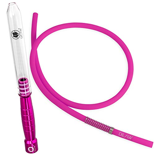 DILAW® Shisha Glas- Alu Mundstück Glasundstück + Silikonschlauch Kombinierbar mit Allen Handelsüblichen Schläuchen Pink von DILAW