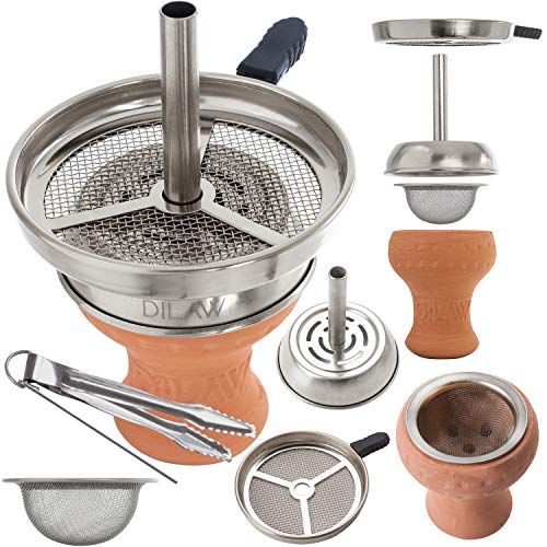 DILAW® Shisha Kaminkopf Set Tabaksieb Kohlezange Kaminaufsatz Tonkopf Tabak Kopf Kaminkopf Set Silber von DILAW