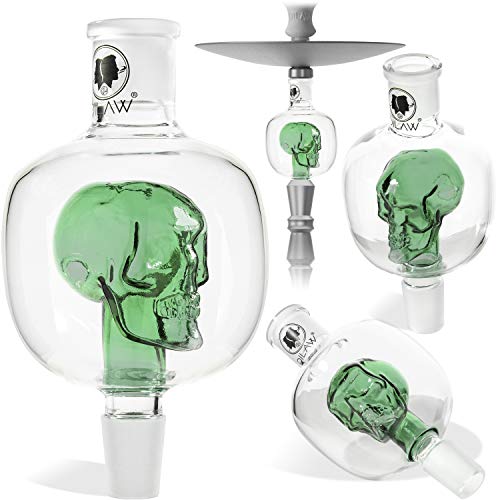 DILAW® Shisha Molassefänger Totenkopf Bunt (aus Glas für (Schliff 18/8) - Wasserpfeife, Vorkühler-Aufsatz Skull, Farbe Grün von DILAW