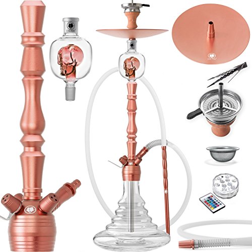 DILAW® Shisha Set Vatos 93cm Aluminium Wasserpfeife Hookah Profi Zubehör Komplett-Set bis 4-Anschlüsse inkl. LED Licht, Kaminkopf, Molassefänger, Silikonschlauch, Alu Mundstück, Tonkopf, Kaminaufsatz von DILAW