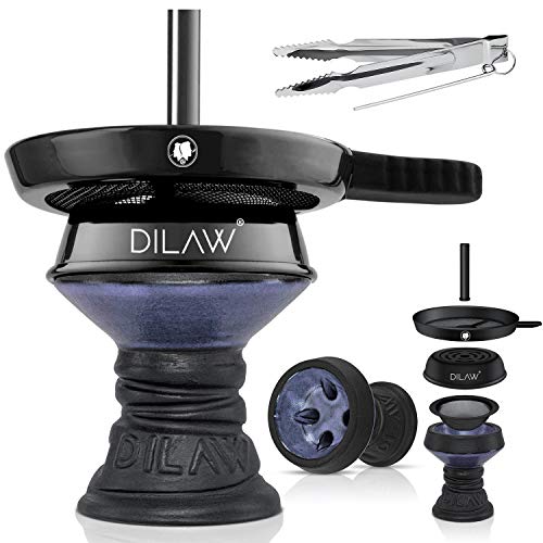 DILAW® Shisha Steinkopf Set Kaminkopf Big Tabaksieb Kohlezange Kaminaufsatz Tabak Kopf, Farbe:Blau von DILAW