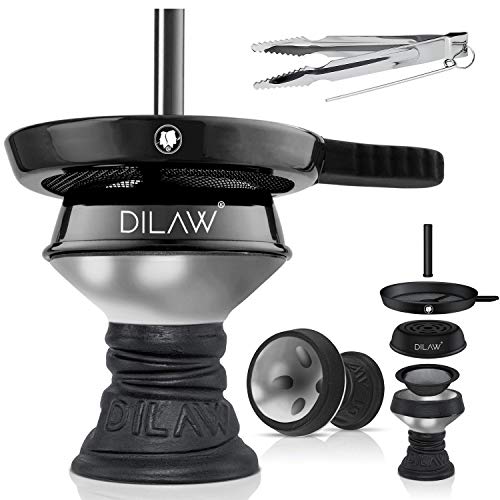 DILAW® Shisha Steinkopf Set Kaminkopf Big Tabaksieb Kohlezange Kaminaufsatz Tabak Kopf, Farbe:Silber von DILAW