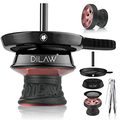 DILAW® Shisha Steinkopf Set Kaminkopf Small Tabaksieb Kohlezange Kaminaufsatz Tabak Kopf, Rot von DILAW