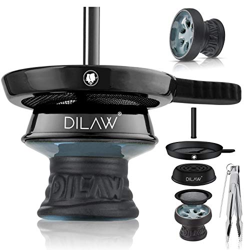 DILAW® Shisha Steinkopf Set Kaminkopf Small Tabaksieb Kohlezange Kaminaufsatz Tabak Kopf, Farbe:Türkis von DILAW