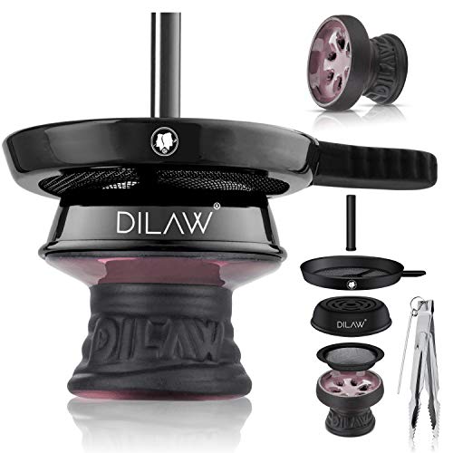 DILAW® Shisha Steinkopf Set Kaminkopf Small Tabaksieb Kohlezange Kaminaufsatz Tabak Kopf (Pink) von DILAW